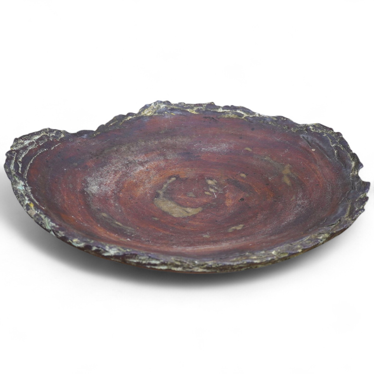 Dennis Fairweather, a large studio pottery flat dish with rough edges, 47cm wide